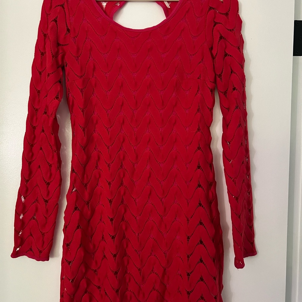 Free People Red Long Sleeve Knit Dress